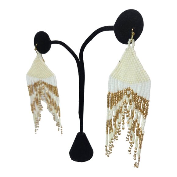 Triangle Multi Tassel Beads Earrings - Picture 3 of 9